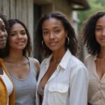 Een groep jonge vrouwen in casual kleding geniet van hun samenzijn