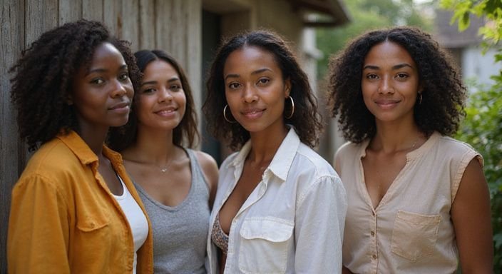Een groep jonge vrouwen in casual kleding geniet van hun samenzijn