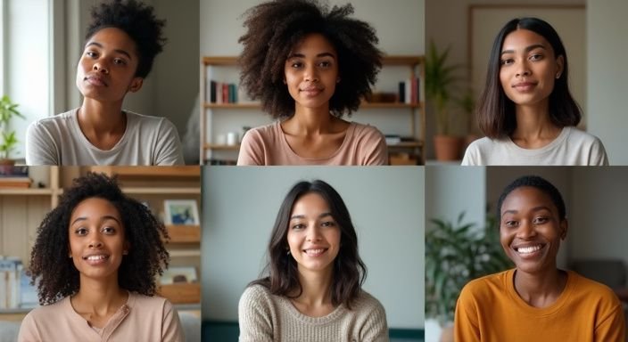 Zes jonge vrouwen bespreken liefde en relaties in een virtuele bijeenkomst