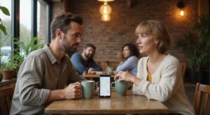 Twee volwassenen genieten van koffie in een gezellig café