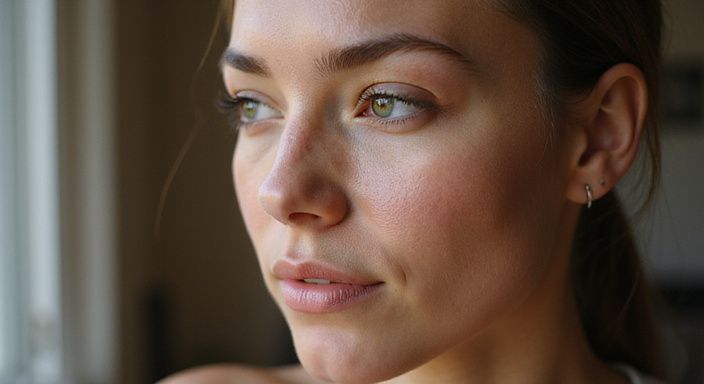 Nauwkeurige close-up van een gezicht met levendige huidtextuur en details. oma sexcontact vinden