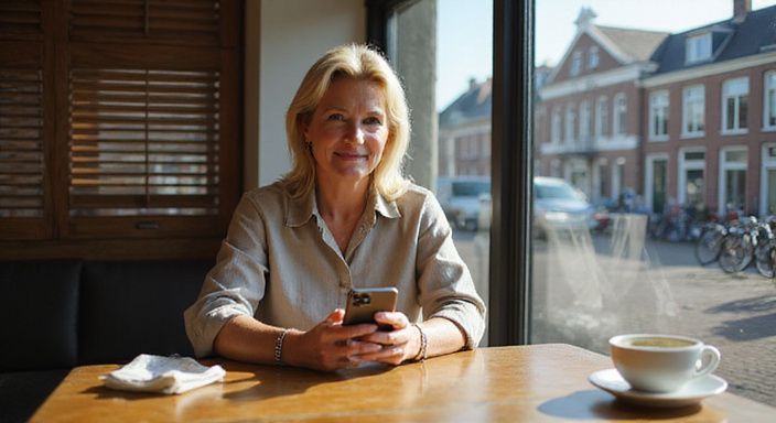 Een jonge volwassene zit geconcentreerd aan een tafel met koffie. oudere rijpe vrouwen sexdate friesland 442480380